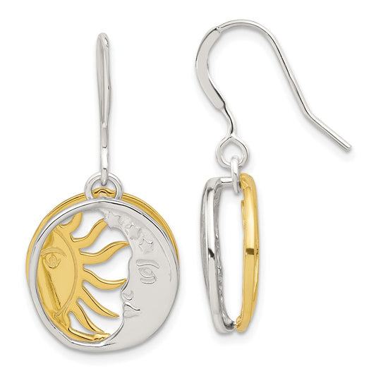 Sterling Silver Gold-tone Sun and Moon Dangle Earrings