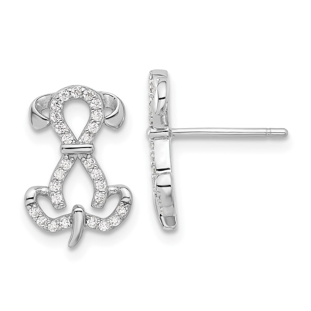 Sterling Silver Rhodium-plated CZ Dog Post Earrings