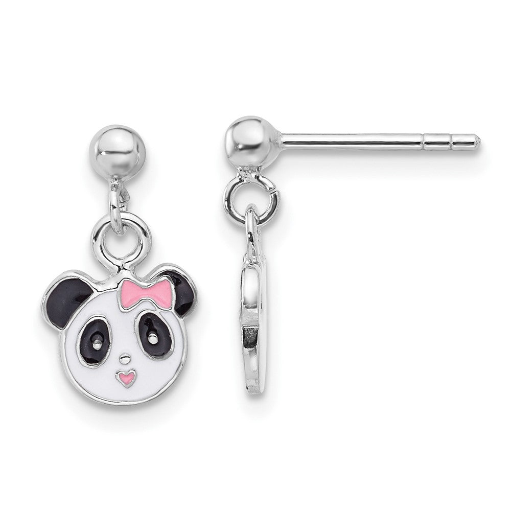 Sterling Silver RH-plated Enameled Panda Children's Post Dangle Earrings