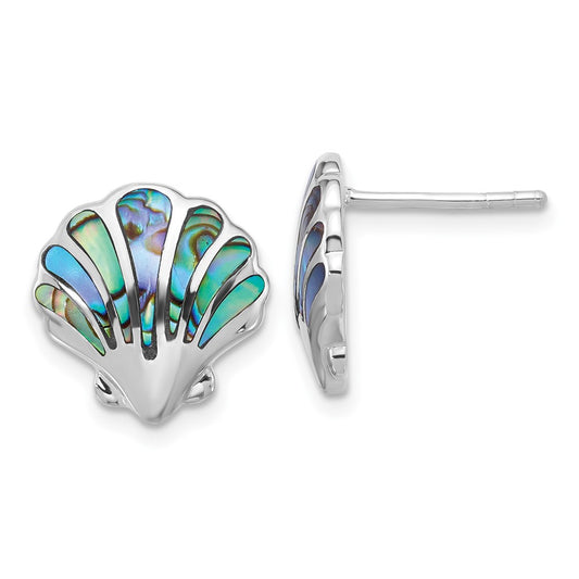Sterling Silver Rh-plated Polished Abalone Shell Post Earrings