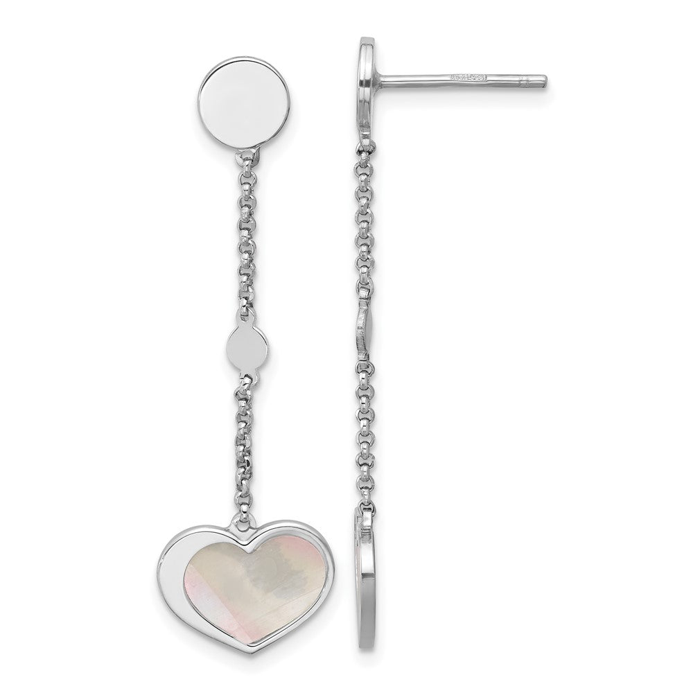 Sterling Silver Rhod-plated Mother of Pearl Heart Post Dangle Earrings
