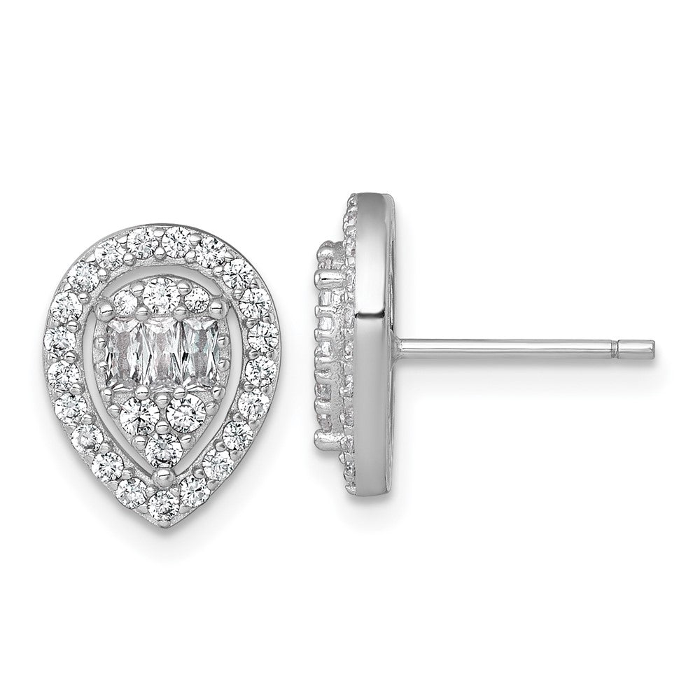 Sterling Silver RH-plated Polished Fancy CZ Teardrop Post Earrings