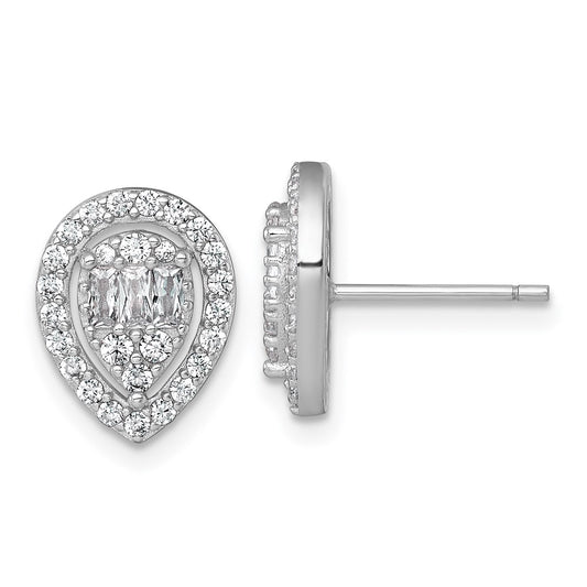 Sterling Silver RH-plated Polished Fancy CZ Teardrop Post Earrings