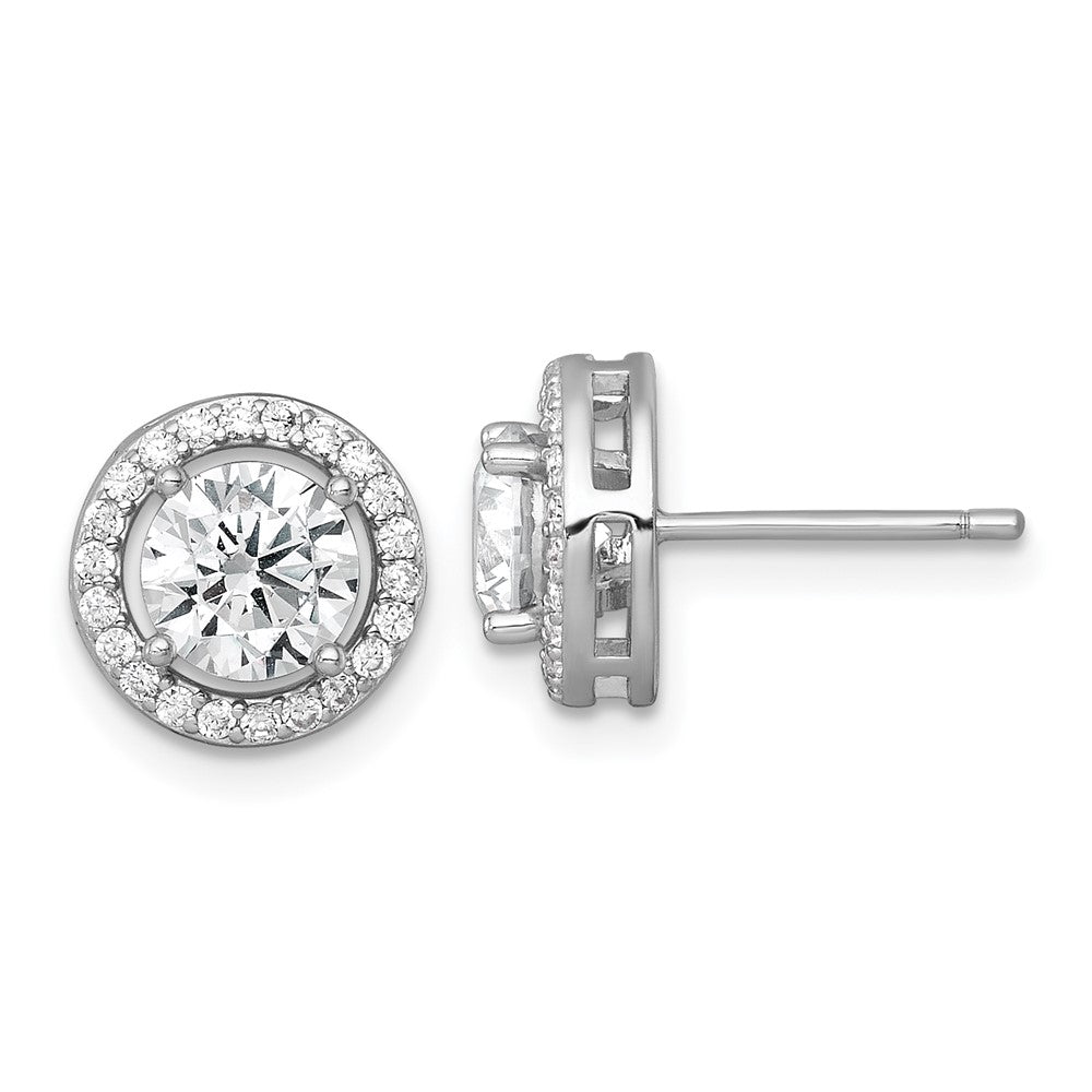 Sterling Silver RH-pltd Polished 10mm Round Halo CZ Post Earrings