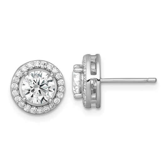 Sterling Silver RH-pltd Polished 10mm Round Halo CZ Post Earrings
