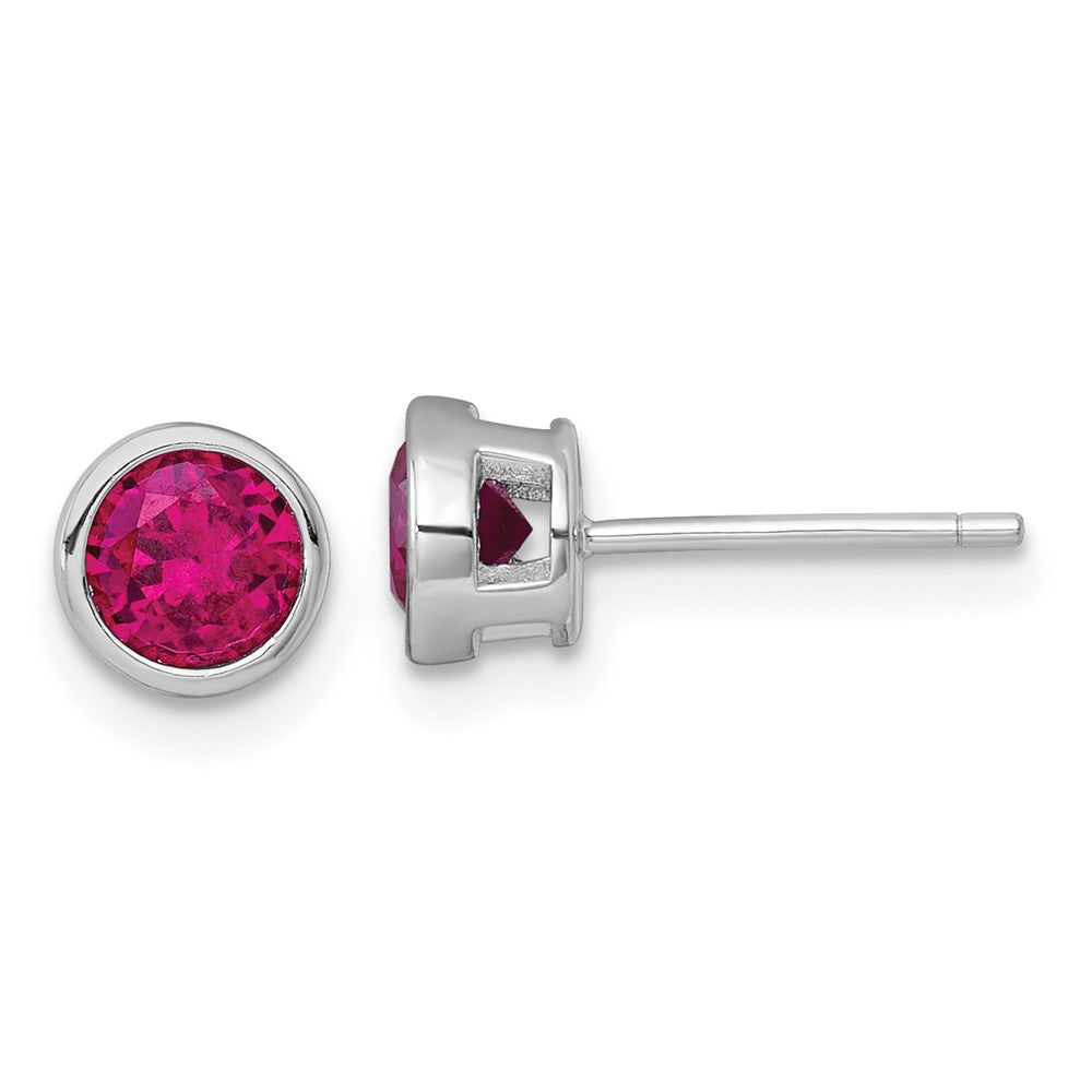 Sterling Silver RH-plated Polished Bezel Set 6.2mm Red CZ Stud Earrings
