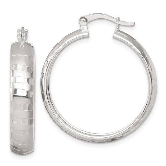 Sterling Silver Polished Diamond-cut 30x6mm Round Hoop Earrings