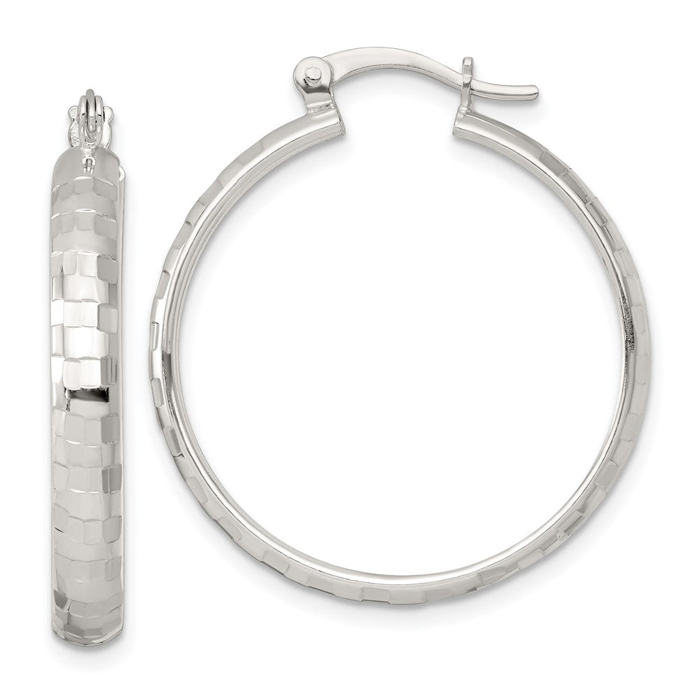 Sterling Silver Polished Diamond-cut 30x4mm Round Hoop Earrings