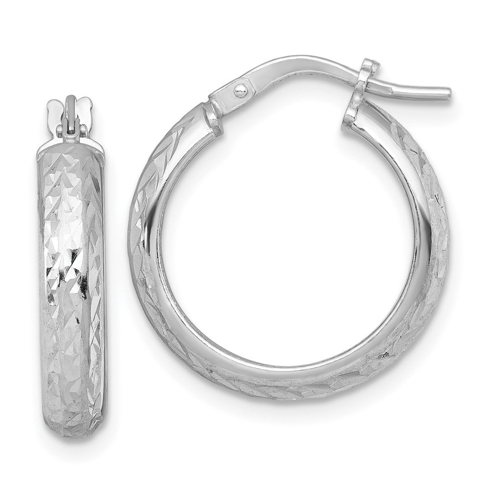 Sterling Silver RH-plated Polished and Diamond-cut Hoop Earrings