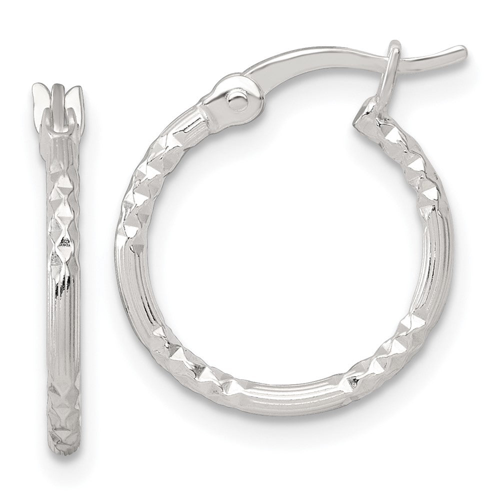 SS Polished D/C Textured 16x1.5mm Round Hoop Earrings