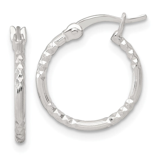 SS Polished D/C Textured 16x1.5mm Round Hoop Earrings