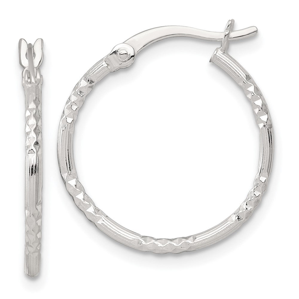 SS Polished D/C Textured 20x1.5mm Round Hoop Earrings