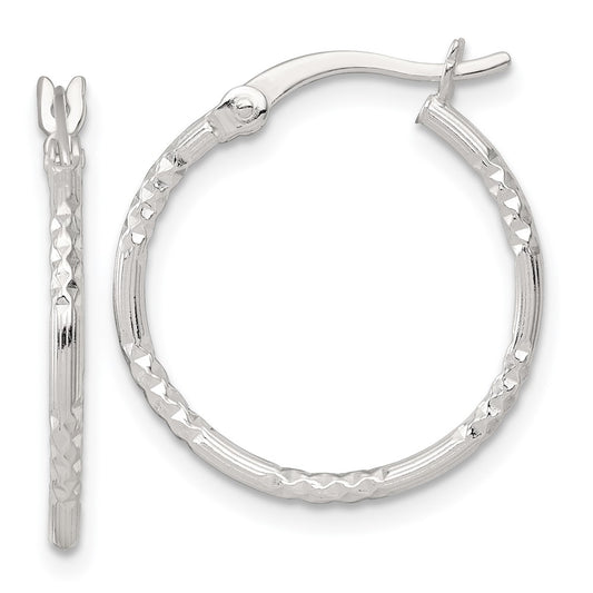 SS Polished D/C Textured 20x1.5mm Round Hoop Earrings