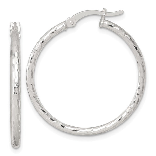 Sterling Silver Polished Diamond-cut 30x2mm Round Hoop Earrings