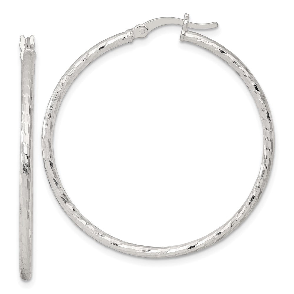 Sterling Silver Polished Diamond-cut 40x2mm Round Hoop Earrings