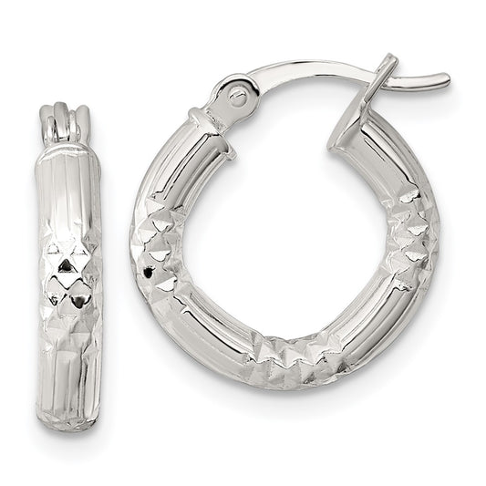 SS Polished D/C Textured 15x3.25mm Round Hoop Earrings