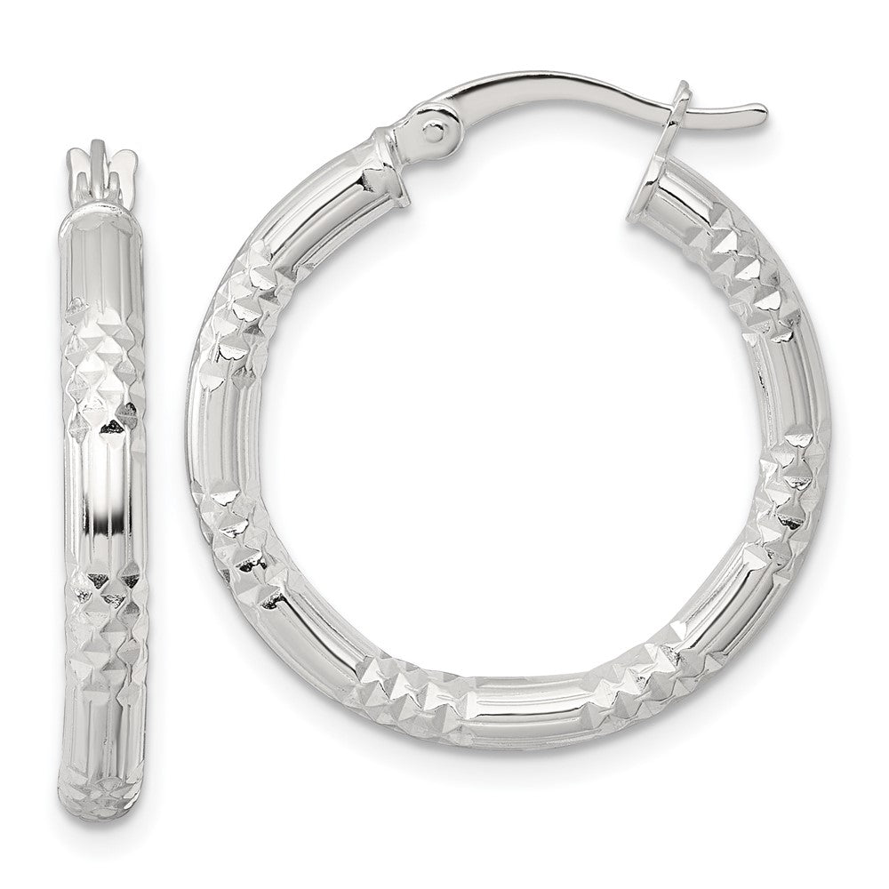 SS Polished D/C Textured 25x3.25mm Round Hoop Earrings