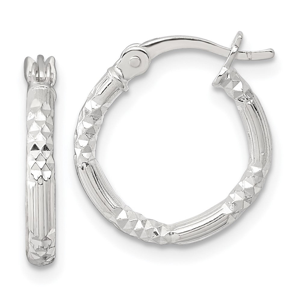 SS Polished D/C Textured 16x2.25mm Round Hoop Earrings