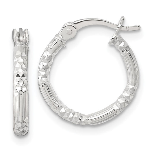 SS Polished D/C Textured 16x2.25mm Round Hoop Earrings