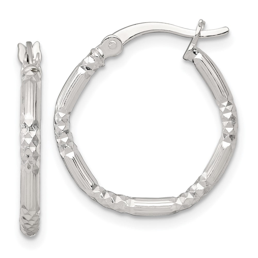 SS Polished D/C Textured 20x2.25mm Round Hoop Earrings