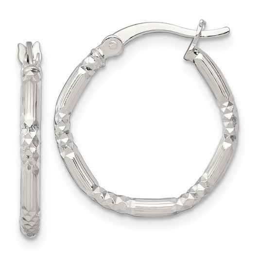 SS Polished D/C Textured 20x2.25mm Round Hoop Earrings