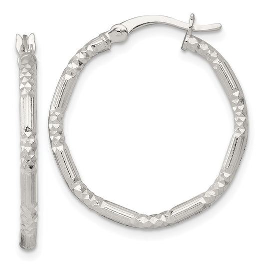 SS Polished D/C Textured 25x2.25mm Round Hoop Earrings