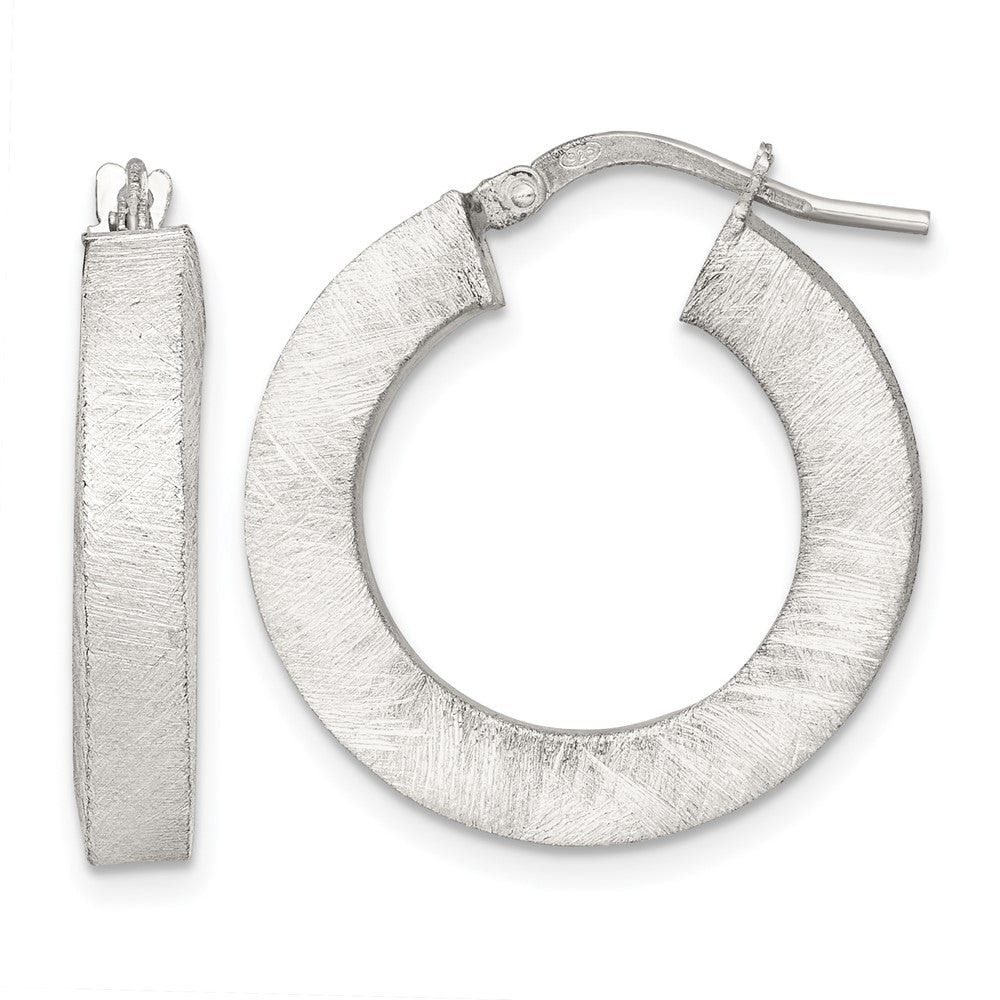 Sterling Silver Polished Brushed Textured Square Tube Hoop Earrings