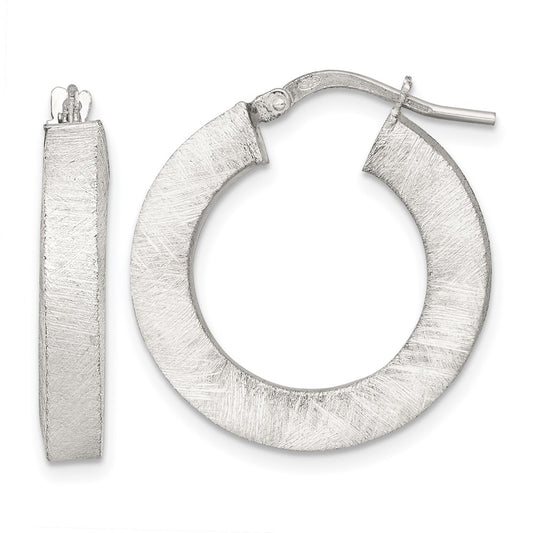 Sterling Silver Polished Brushed Textured Square Tube Hoop Earrings
