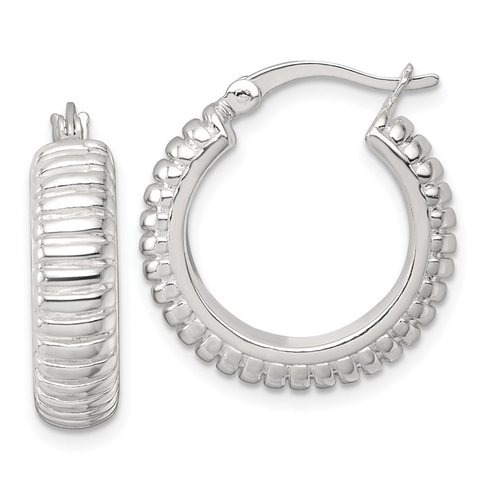 Sterling Silver Polished and Grooved 21x6mm Round Hoop Earrings