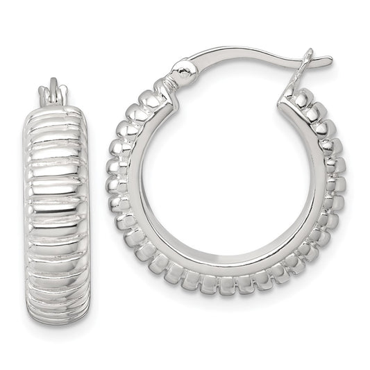 Sterling Silver Polished and Grooved 21x6mm Round Hoop Earrings