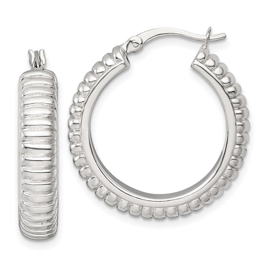 Sterling Silver Polished and Grooved 26x6mm Round Hoop Earrings