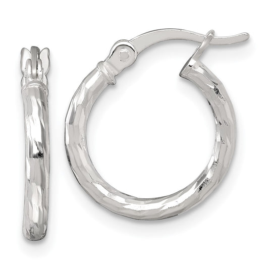 Sterling Silver Polished Diamond-cut 2.0mm Round Hoop Earrings
