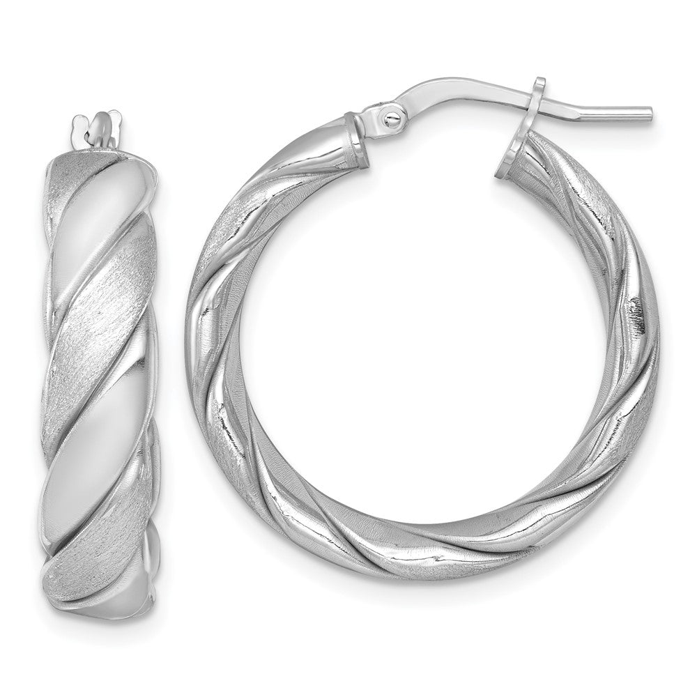 Sterling Silver Polished Rhodium-plated Brushed/Textured Hoop Earrings