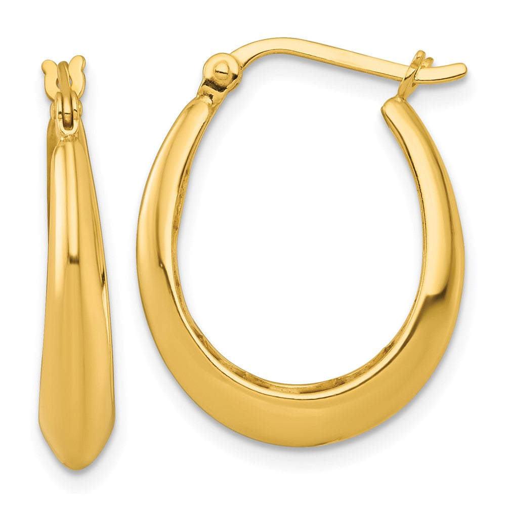 SS Gold-tone Polished Knife Edge Tapered Oval Hoop Earrings