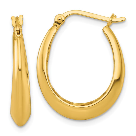 SS Gold-tone Polished Knife Edge Tapered Oval Hoop Earrings