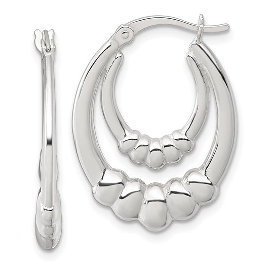 Sterling Silver Polished Scalloped Oval Hoop Earrings