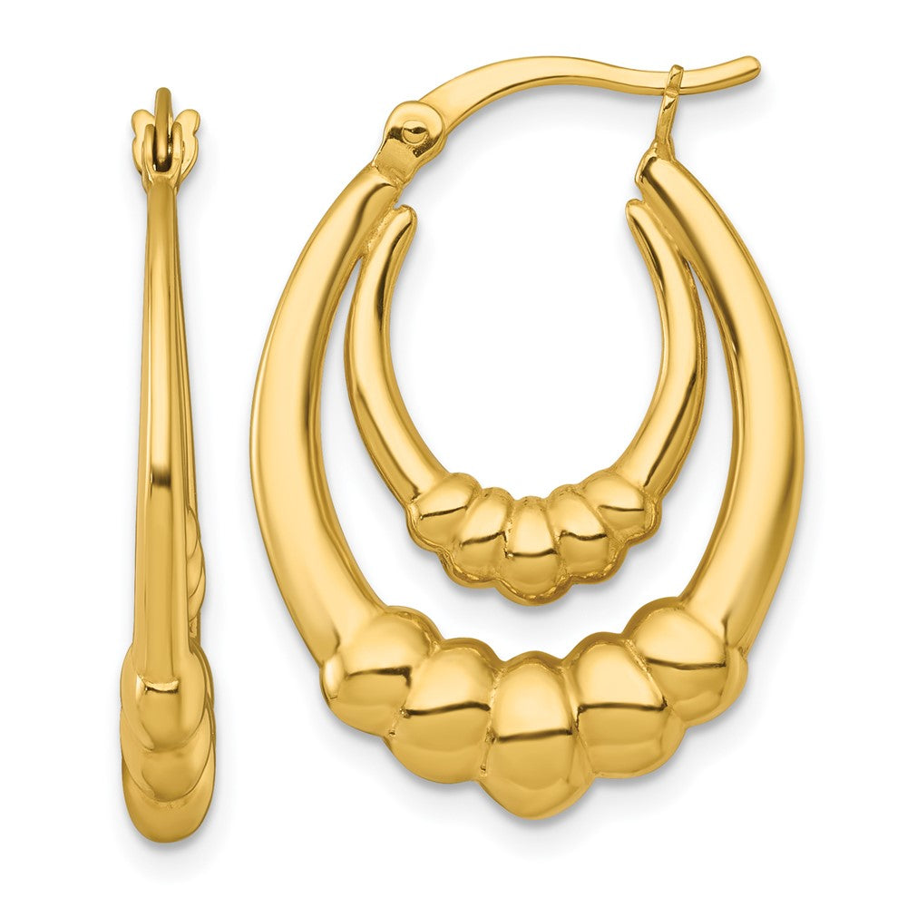 Sterling Silver Gold-tone Polished Scalloped Oval Hoop Earrings