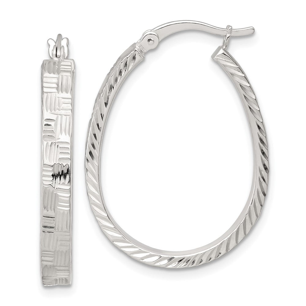 Sterling Silver Polished Diamond-cut 4.0mm Oval Hoop Earrings