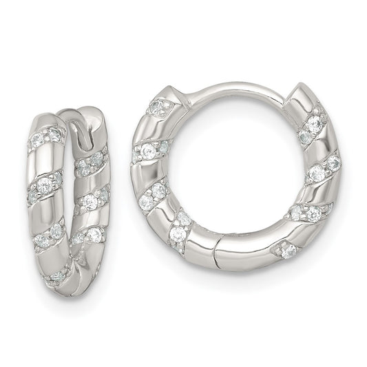 Sterling Silver Polished CZ Hinged Round Hoop Earrings