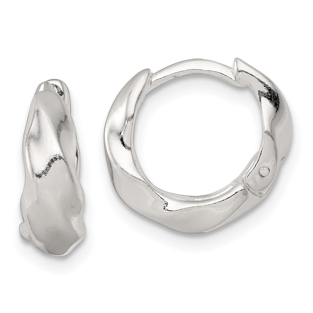 Sterling Silver Polished Twisted Tapered Round Hinged Hoop Earrings