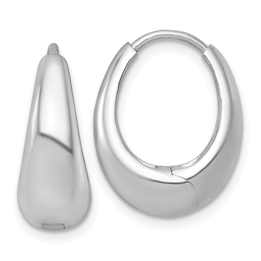 Sterling Silver RH-pltd Polished Tapered Hinged Oval Hoop Earrings