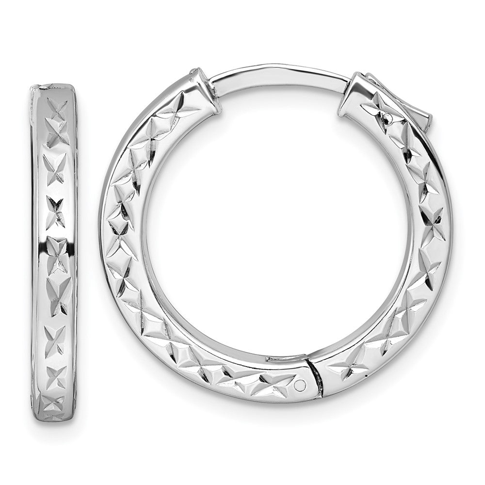 SS RH-pltd Polish D/C 3x23mm Hinged Square Tube w/Safety Lock Hoop Earrings