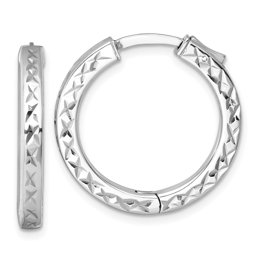 SS RH-pltd Polish D/C 3x25mm Hinged Square Tube w/Safety Lock Hoop Earrings