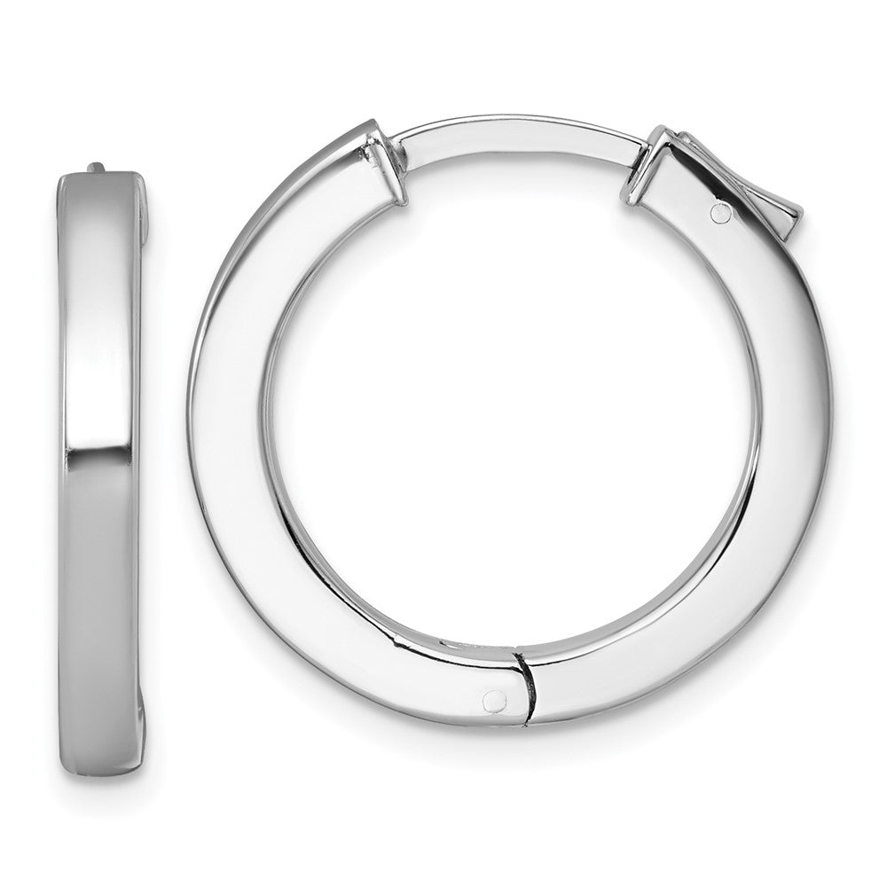 SS Rhod-plated Polish 3x23mm Hinged Square Tube w/Safety Lock Hoop Earrings