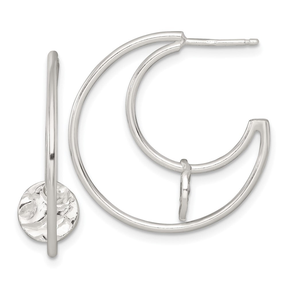 Sterling Silver Polished Textured Fancy Post C-Hoop Earrings