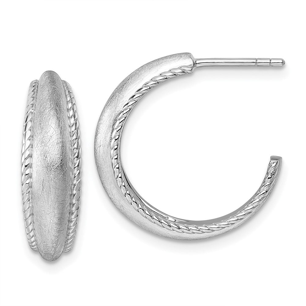 Sterling Silver RH-plated Polished and Scratch Finish Post Hoop Earrings