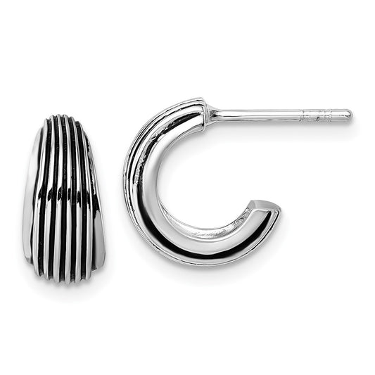 Sterling Silver Rhodium-plated Antiqued Grooved Post Earrings