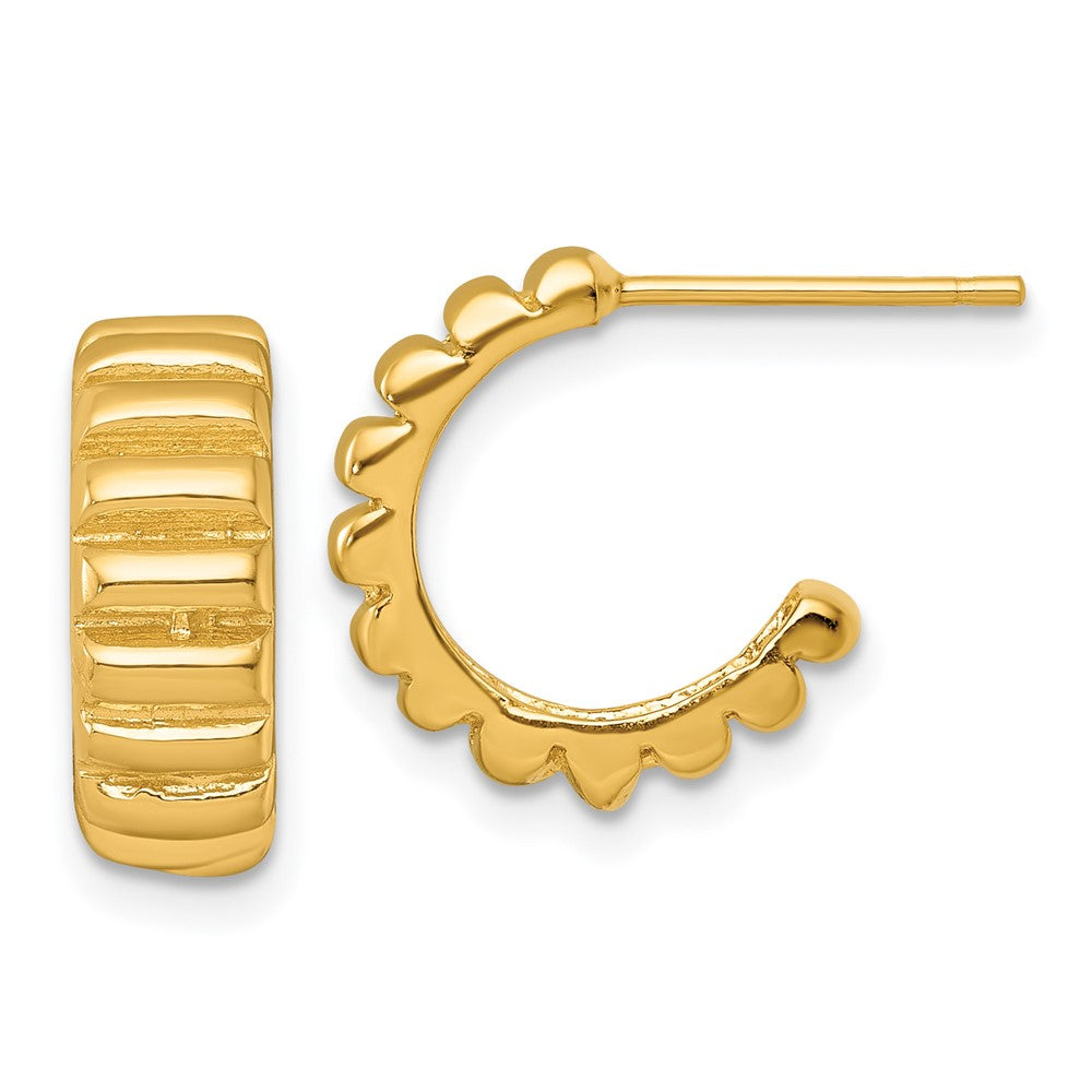 Sterling Silver Gold-tone Polished and Textured Post Hoop Earrings