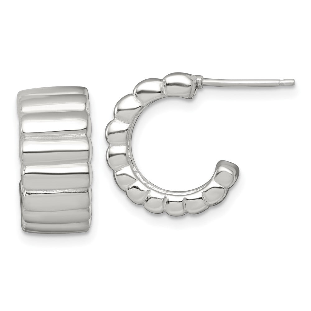 Sterling Silver Polished Textured 8.0mm Post C-Hoop Earrings