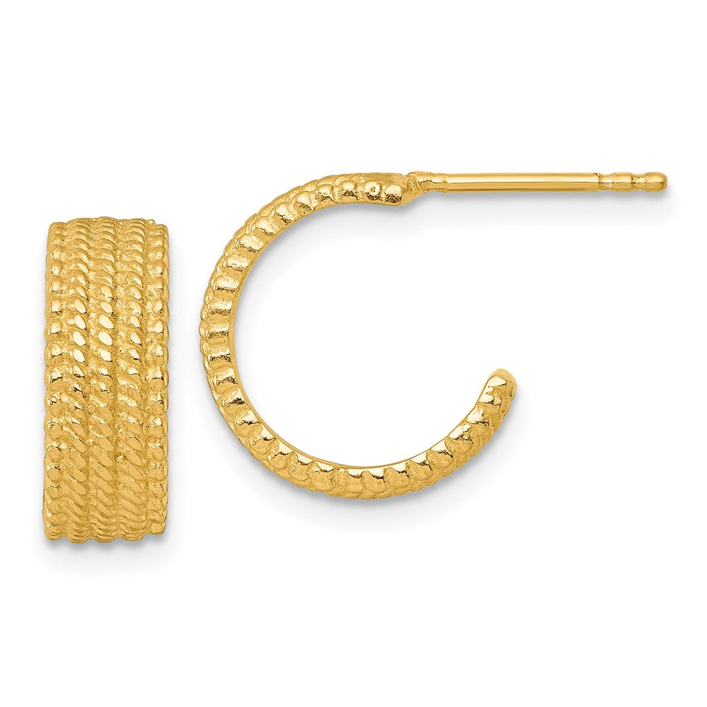 Sterling Silver Gold-tone Polished And Textured J-Hoop Earrings